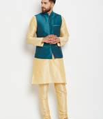 Gold Plain Dupion Silk Kurta Pajama