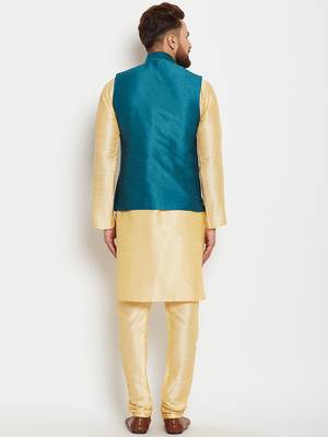 Gold Plain Dupion Silk Kurta Pajama 3