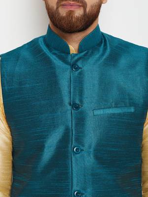 Gold Plain Dupion Silk Kurta Pajama 4