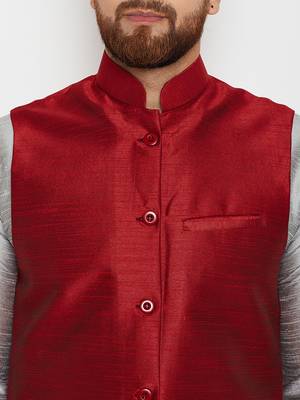 Grey Plain Dupion Silk Kurta Pajama 4