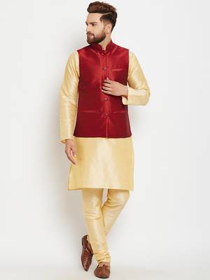 Gold Plain Dupion Silk Kurta Pajama 1