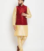 Gold Plain Dupion Silk Kurta Pajama