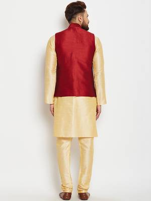 Gold Plain Dupion Silk Kurta Pajama 3