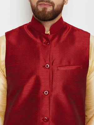 Gold Plain Dupion Silk Kurta Pajama 4