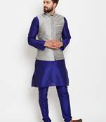 Blue Plain Dupion Silk Kurta Pajama