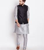 Grey Plain Dupion Silk Kurta Pajama