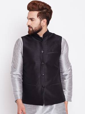 Grey Plain Dupion Silk Kurta Pajama 2