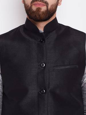 Grey Plain Dupion Silk Kurta Pajama 4