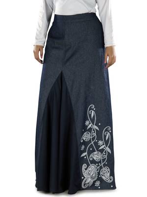 Blue  Plain Cotton Islamic Skirts 1