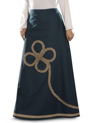Blue Plain Cotton Islamic Skirts 1