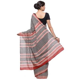 Black printed cotton saree with blouse 2