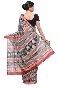Black printed cotton saree with blouse