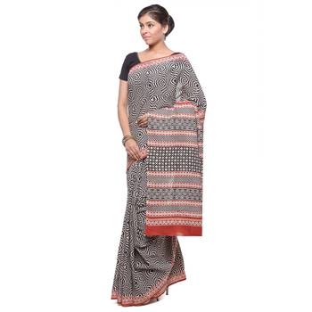 Black printed cotton saree with blouse 3