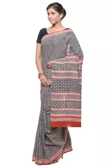 Black printed cotton saree with blouse