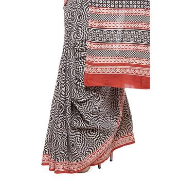 Black printed cotton saree with blouse 4