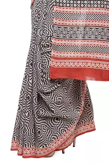 Black printed cotton saree with blouse