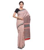 Beige printed cotton saree with blouse