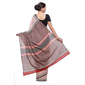 Beige printed cotton saree with blouse 2