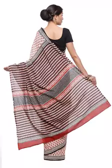 Beige printed cotton saree with blouse