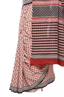 Beige printed cotton saree with blouse
