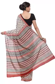 Beige printed cotton saree with blouse