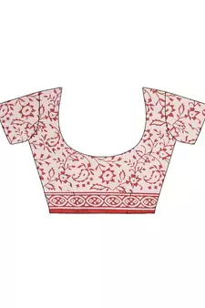 Beige printed cotton saree with blouse