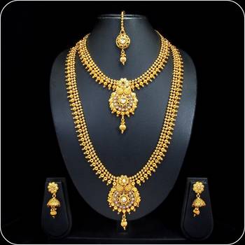 Royal Copper White Premium Gold Plated Short Long Combo Necklace Set 1