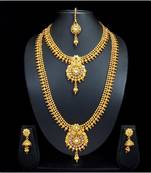 Royal Copper White Premium Gold Plated Short Long Combo Necklace Set