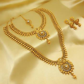 Royal Copper White Premium Gold Plated Short Long Combo Necklace Set 2
