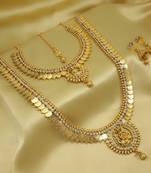 Traditional Copper White Temple Jewelry Laxmi Coins Combo Necklace Set