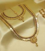 Traditional Copper Kempu Green Temple Jewelry Laxmi Coins Combo Necklace Set