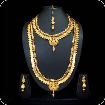 Traditional Copper Kempu Green Temple Jewelry Laxmi Coins Combo Necklace Set 2