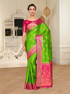 Green Woven Art Silk Saree With Blouse 2