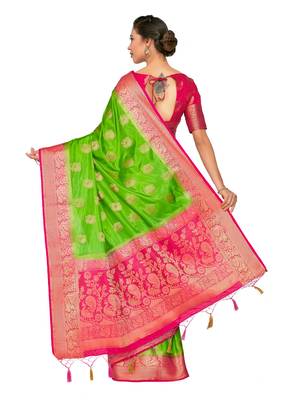 Green Woven Art Silk Saree With Blouse 5