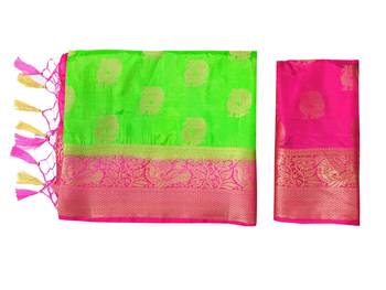 Green Woven Art Silk Saree With Blouse 9