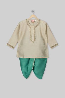Beige plain cotton boys dhoti kurta 1