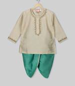 Beige plain cotton boys dhoti kurta