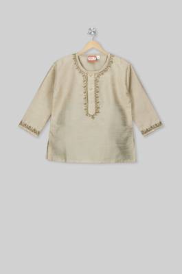 Beige plain cotton boys dhoti kurta 4