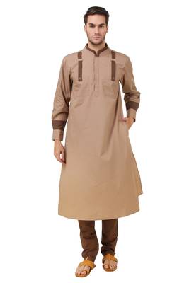 Brown Plain Cotton Islamic-Kurta-Pajama 1