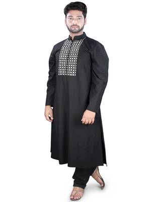 Black Embroidered Cotton Islamic-Kurta-Pajama 1