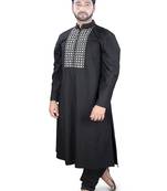 Black Embroidered Cotton Islamic-Kurta-Pajama