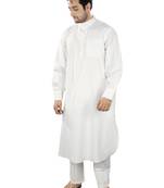 White Plain Cotton Islamic-Kurta-Pajama