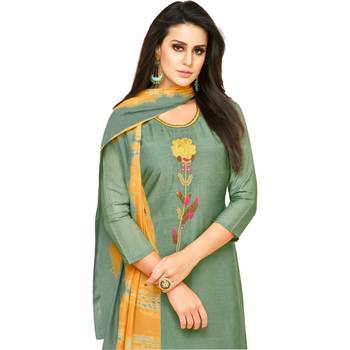 Teal Green & Mustard Uppada Silk Printed & Embroidered Women's Palazzo Suit 2