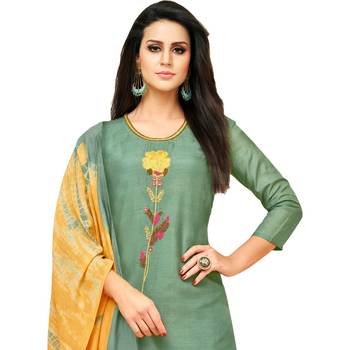 Teal Green & Mustard Uppada Silk Printed & Embroidered Women's Palazzo Suit 3