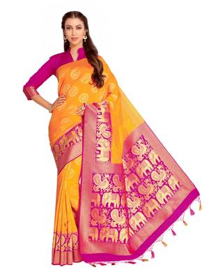 Gold Woven Art Silk Saree With Blouse 2