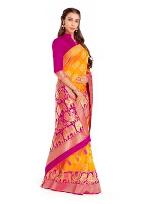 Gold Woven Art Silk Saree With Blouse 3