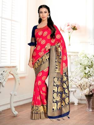 Pink Woven Art Silk Saree With Blouse 2