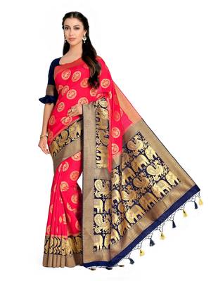 Pink Woven Art Silk Saree With Blouse 3
