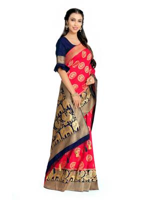 Pink Woven Art Silk Saree With Blouse 4