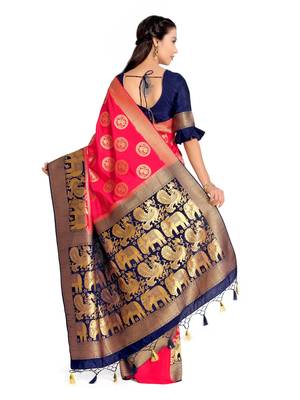 Pink Woven Art Silk Saree With Blouse 5